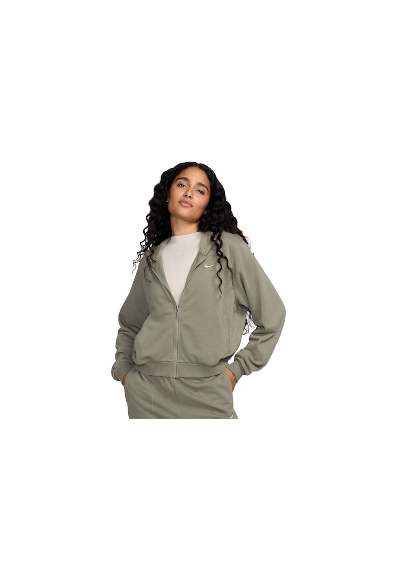 Hanorac din amestec de bumbac cu fermoar si model uni