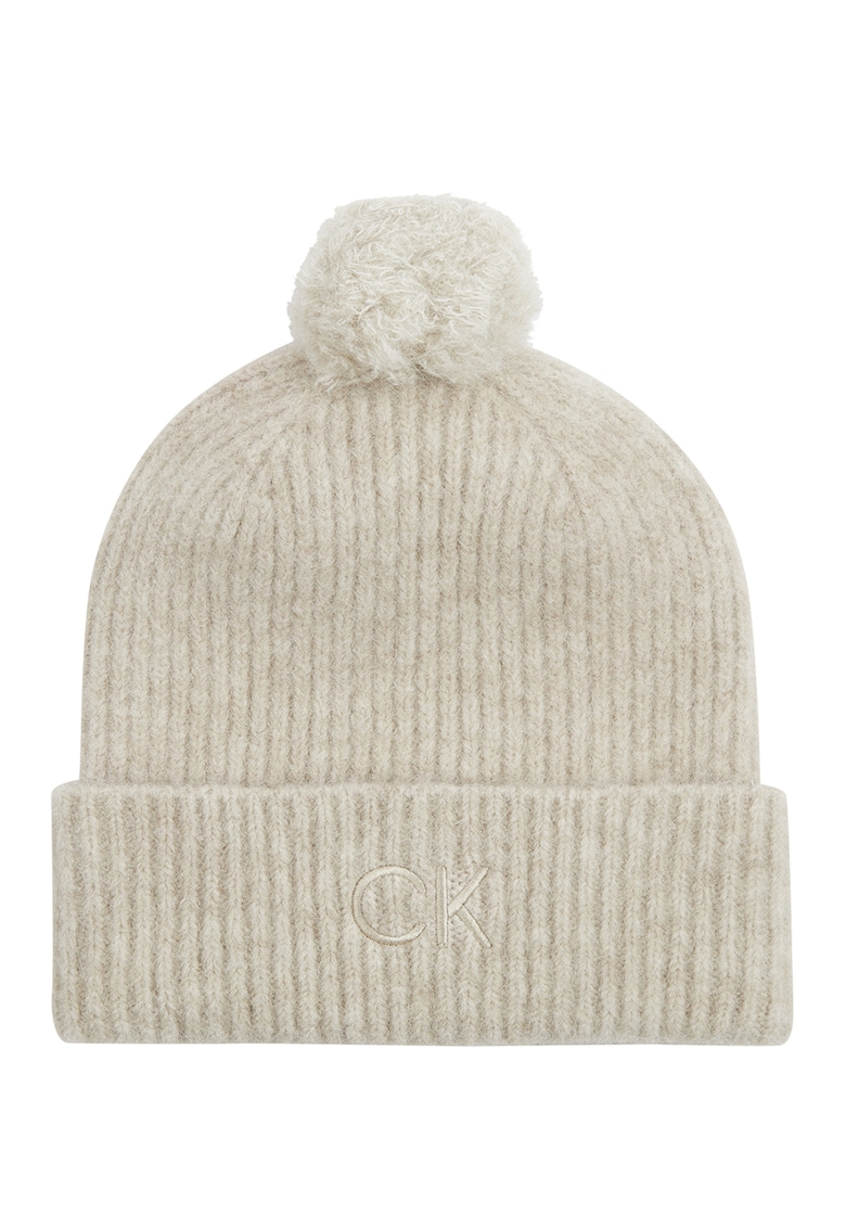 Caciula din amestec de lana cu ciucure si logo