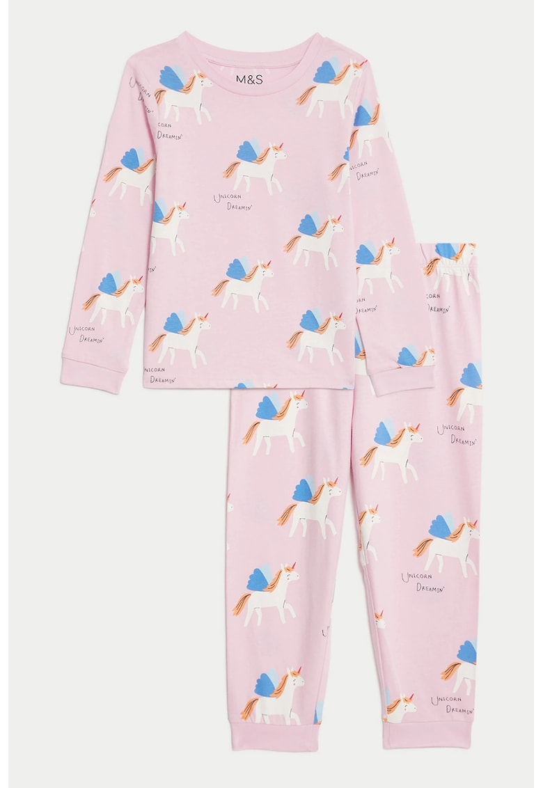 Pijama lunga de bumbac cu unicorn