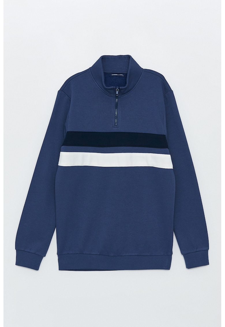 Bluza de trening din amestec de bumbac cu fenta cu fermoar - Albastru indigo