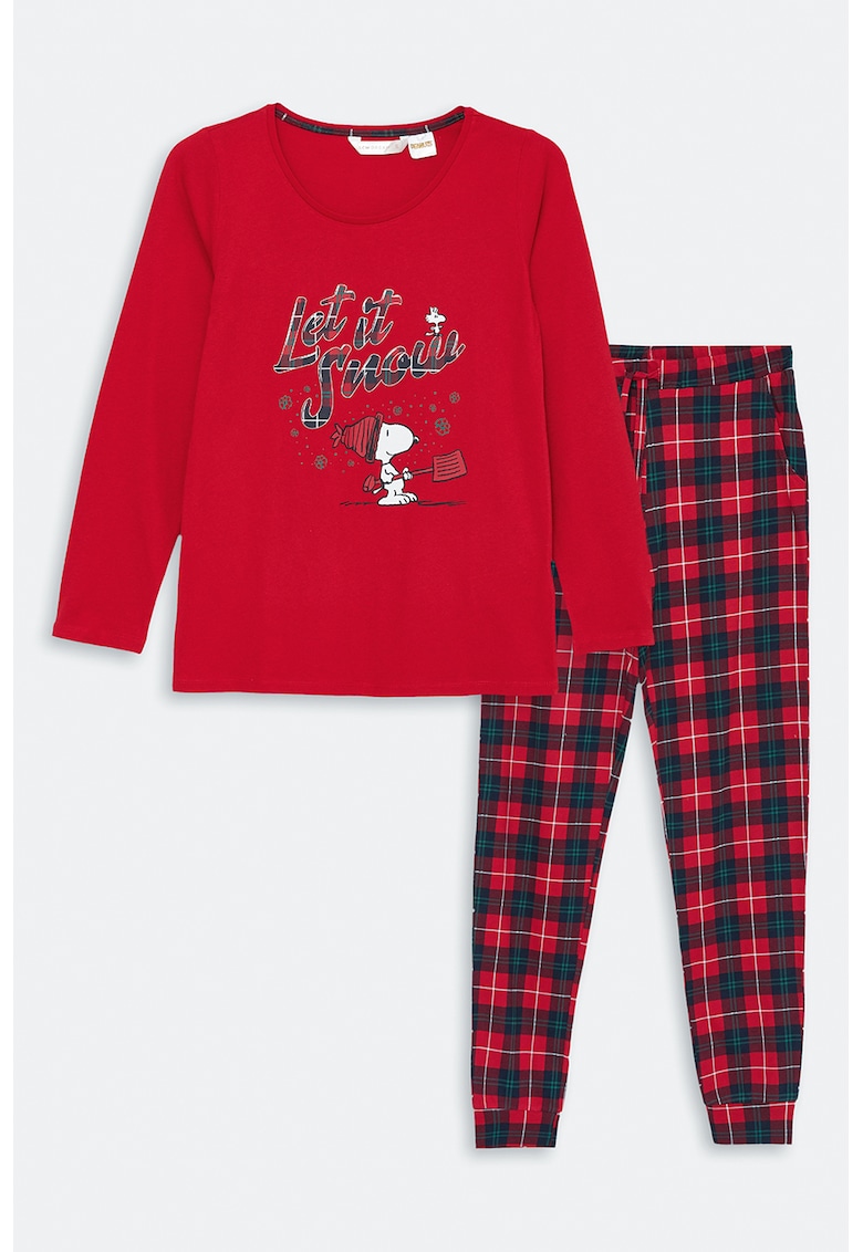 Pijama din bumbac cu imprimeu cu Snoopy