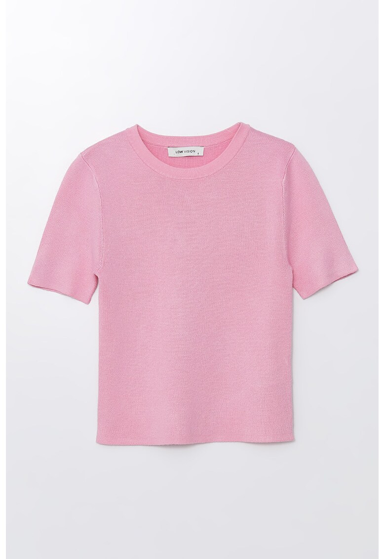 Tricou din tricot cu decolteu rotund - Roz pal