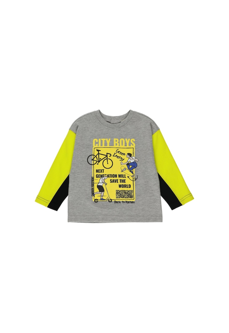Bluza subtire cu maneca lunga imprimata  - City Boys - Gri cu maneci Galbene - pentru baietei - 68/74