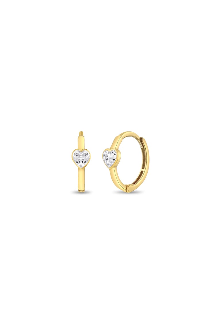 Cercei Creole din Aur 14K pentru Copii - model Sparkling Heart - cu piatra CZ in forma inima