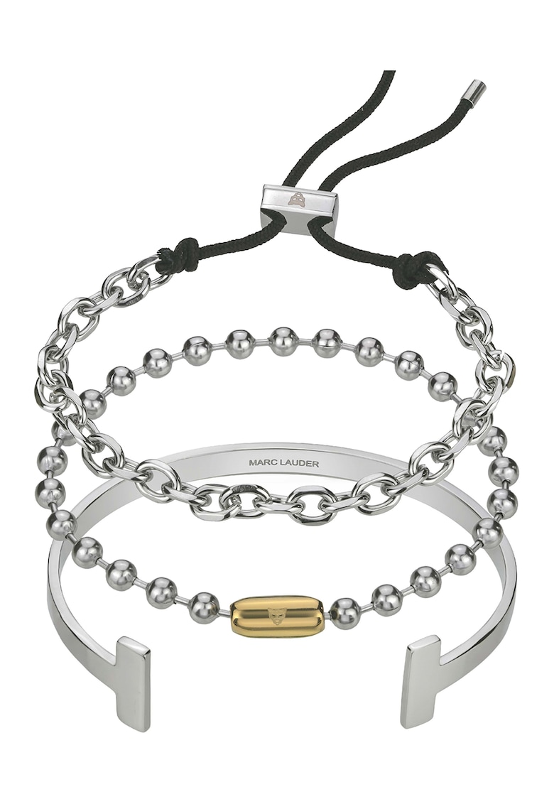 Set de bratari din otel inoxidabil cu insertii din piele - 3 piese