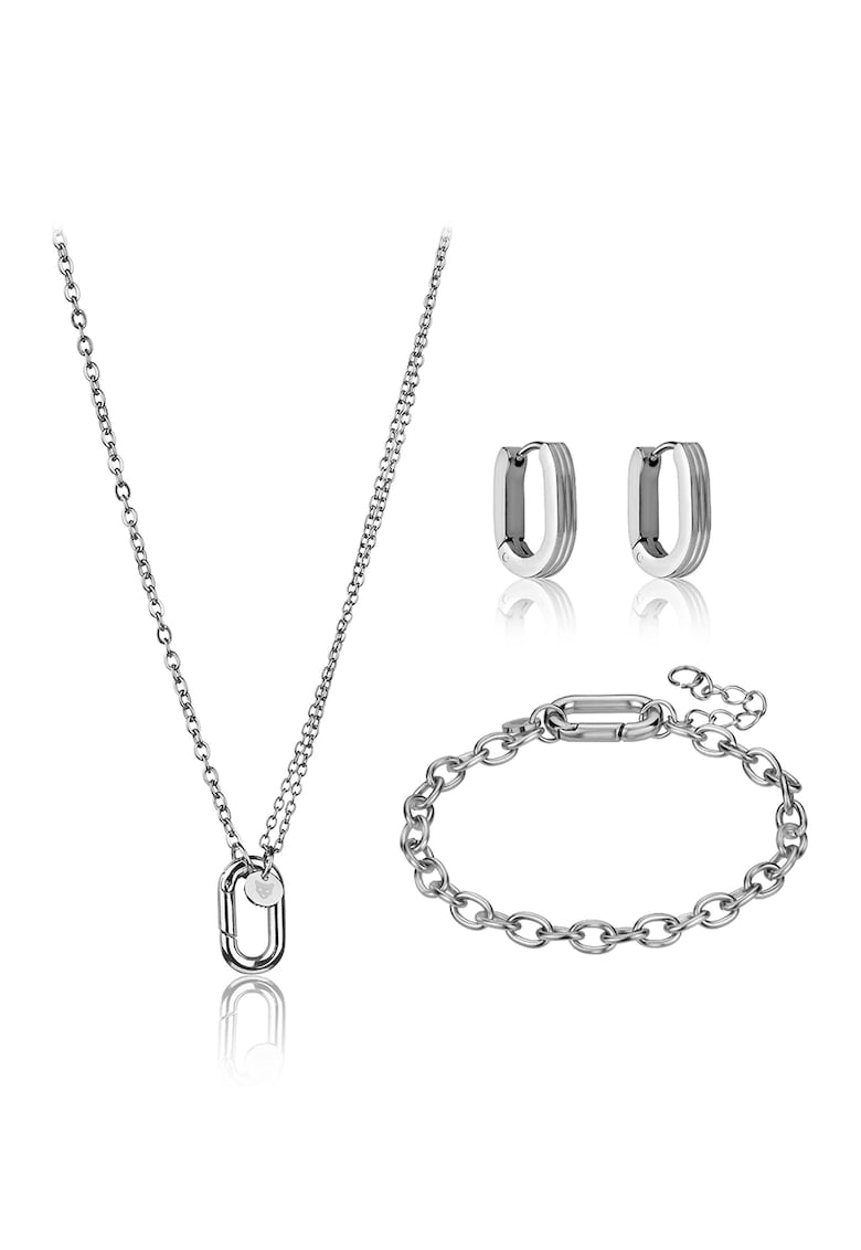 Set de colier - cercei si bratara din otel inoxidabil Teramo - Argintiu