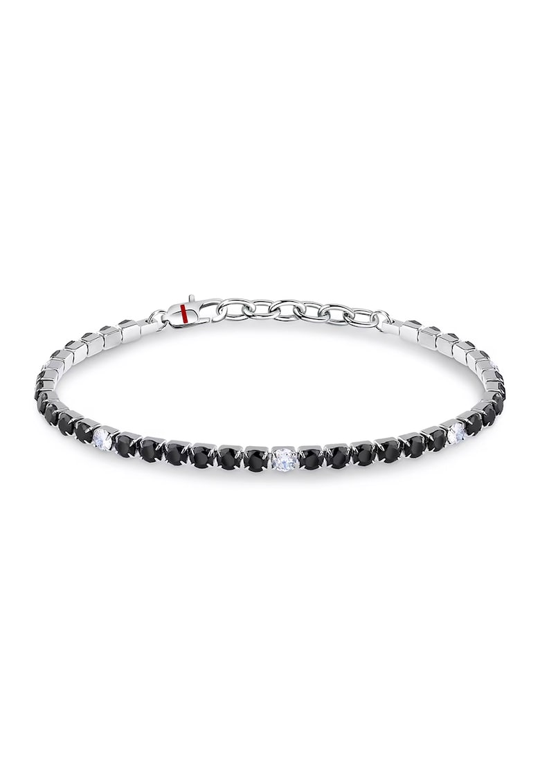 Bratara din otel inoxidabil cu pietre zirconia - Negru/Argintiu