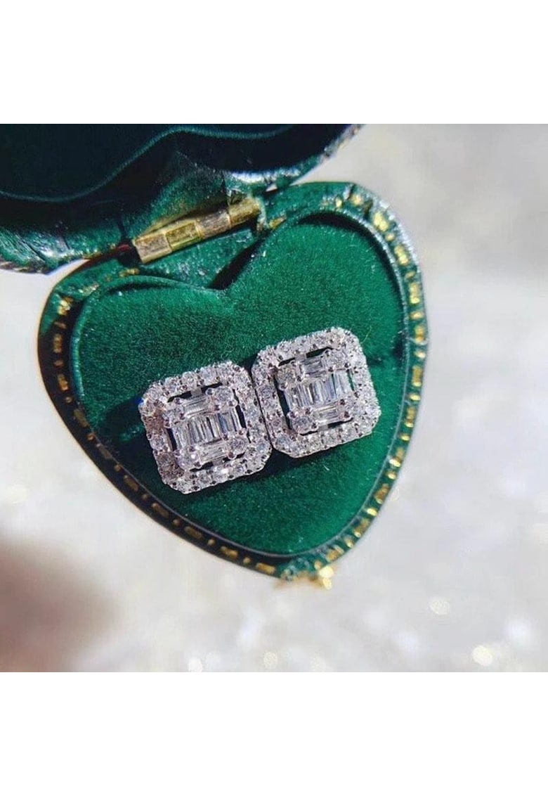 Cercei argintii - patrati - cu pietre din zirconiu - Aldis C13 -