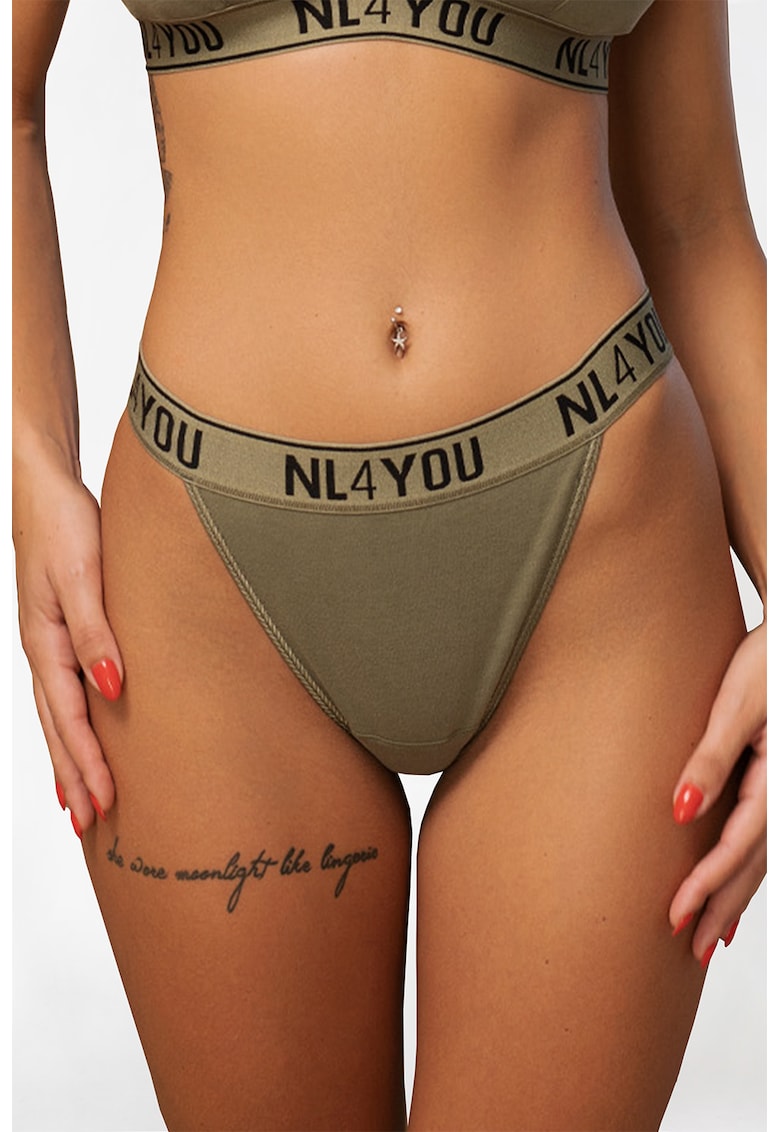 Chiloti tanga din amestec de bumbac cu logo in talie Chiloti tanga din amestec de bumbac cu logo in talie