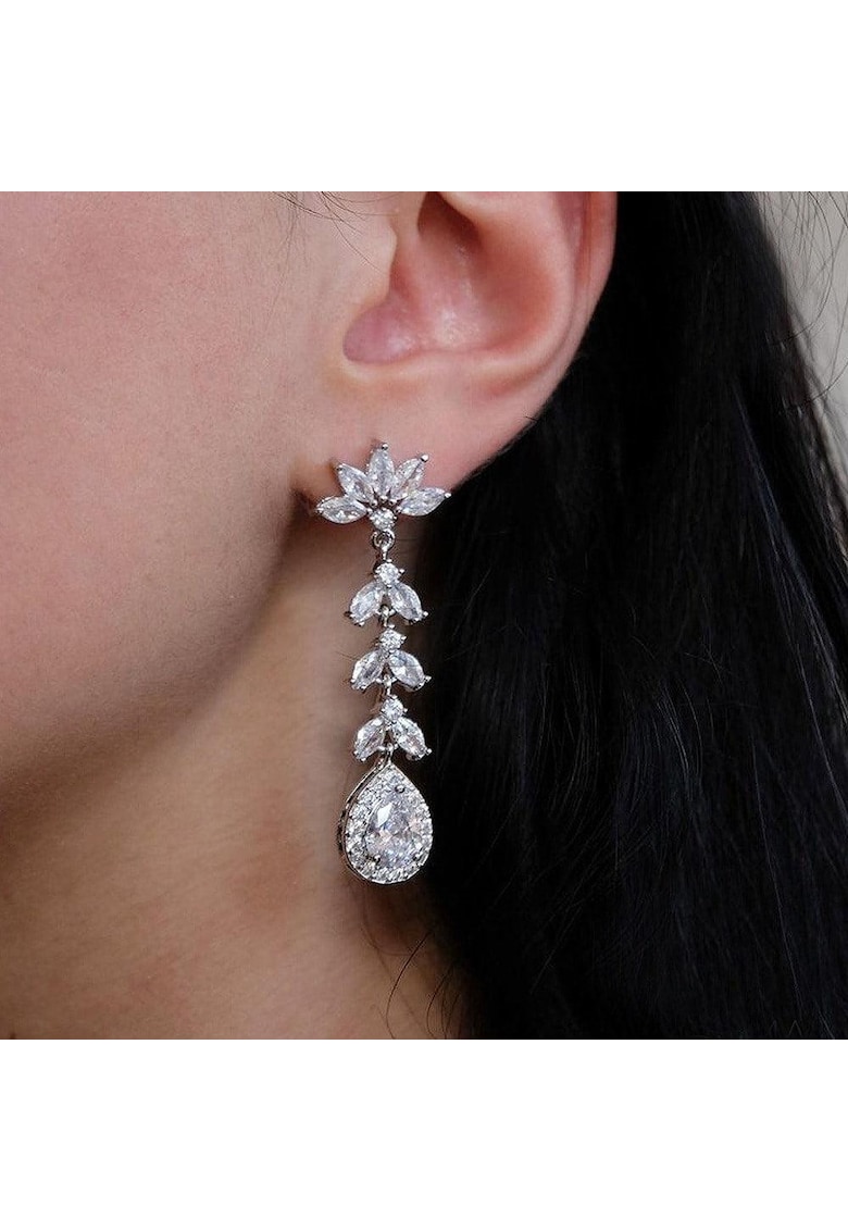 Cercei argintii - lungi - cu pietre din zirconiu - Dafina C16 -