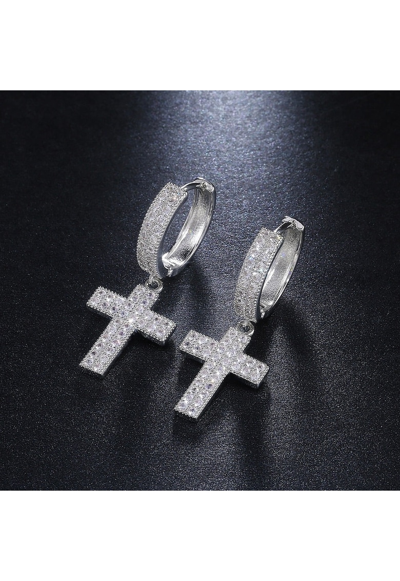 Cercei argintii - cruce - cu pietre din zirconiu - Noona C3 -