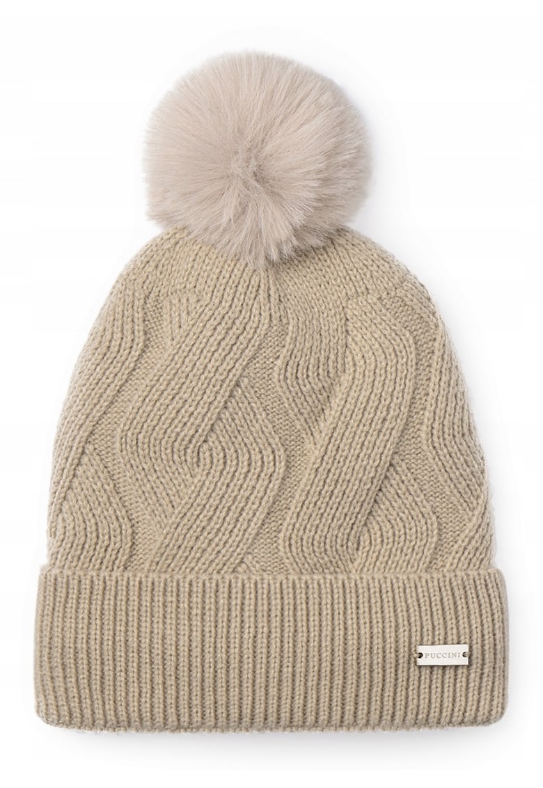 Caciula  model cu pompon bej - 30% lana