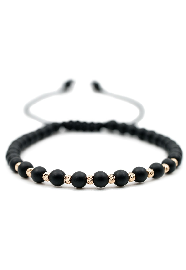 Bratara cu 10 bile de Aur 14k si pietre semipretioase Onix mat - Ajustabila