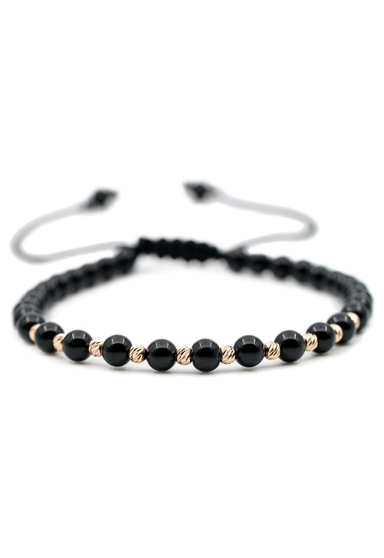 Bratara cu 10 bile de Aur 14k si pietre semipretioase Onix negru - Ajustabila