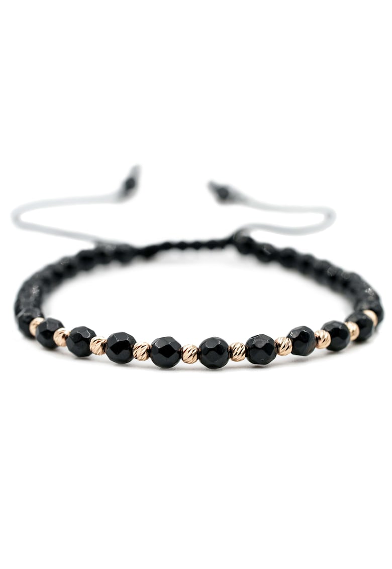Bratara cu 10 bile de Aur 14k si pietre semipretioase Onix negru fatetat - Ajustabila