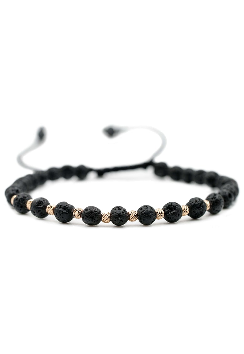 Bratara cu 10 bile de Aur 14k si pietre semipretioase Lava - Ajustabila