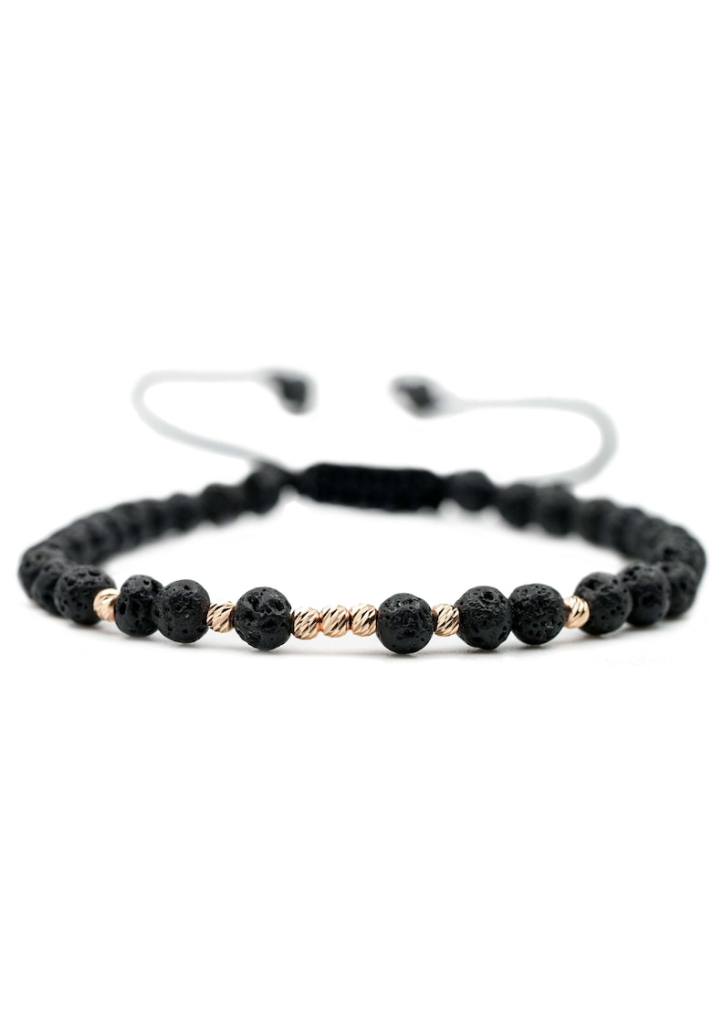 Bratara cu 9 bile de Aur 14k si pietre semipretioase Lava - Ajustabila