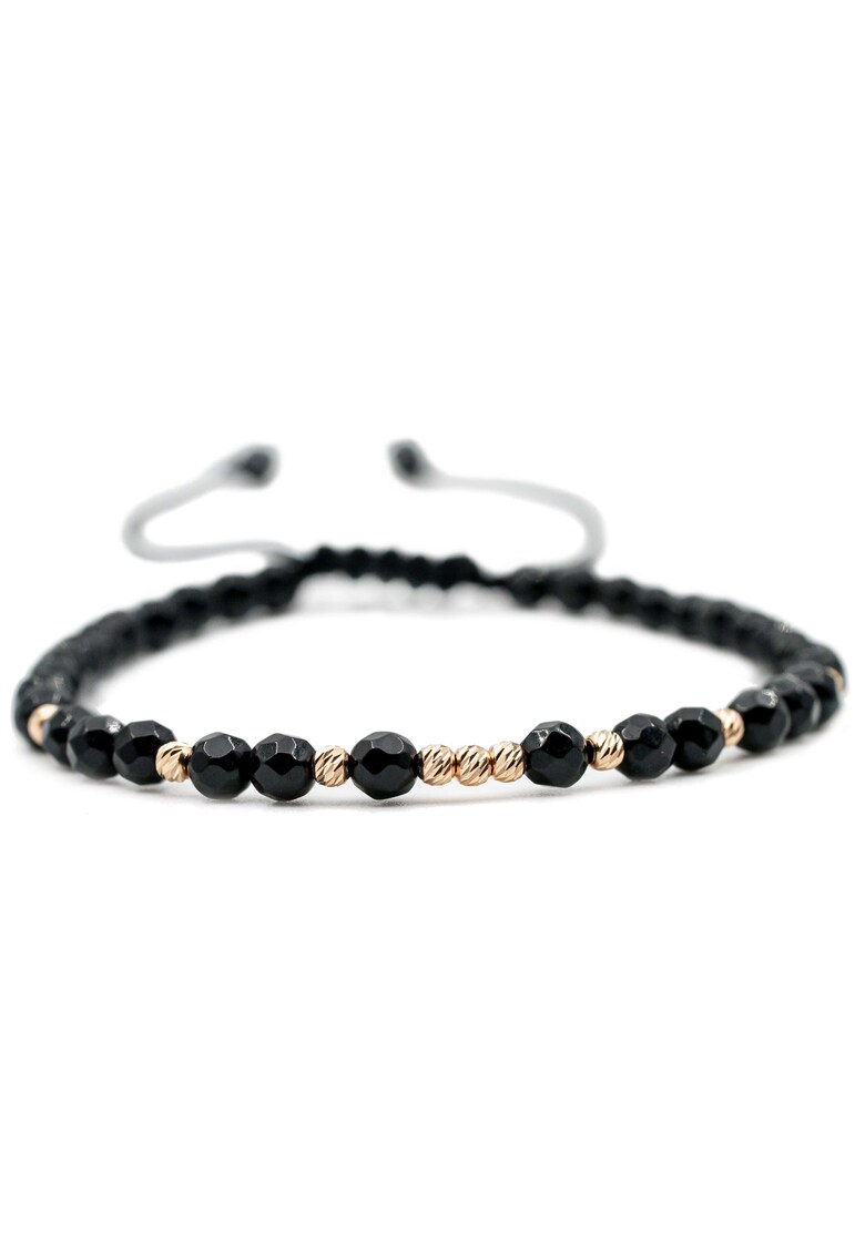 Bratara cu 9 bile de Aur 14k si pietre semipretioase Onix fatetat - Ajustabila