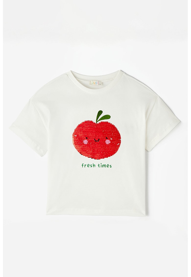Tricou de bumbac cu model fructat cu paiete