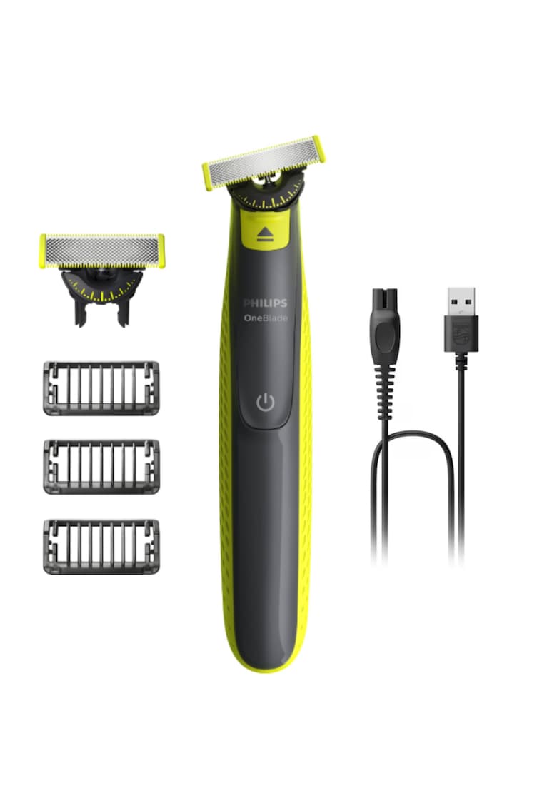 Aparat hibrid de barbierit si tuns - pentru fata - OneBlade QP2724/31 - 2 lame 360 - cu piepteni (1 -3 -5 mm) - autonomie 45 min (NiMH) - saculet pentru transport/depozitare - cablu de alimentare USB-A - fara adaptor pentru priza