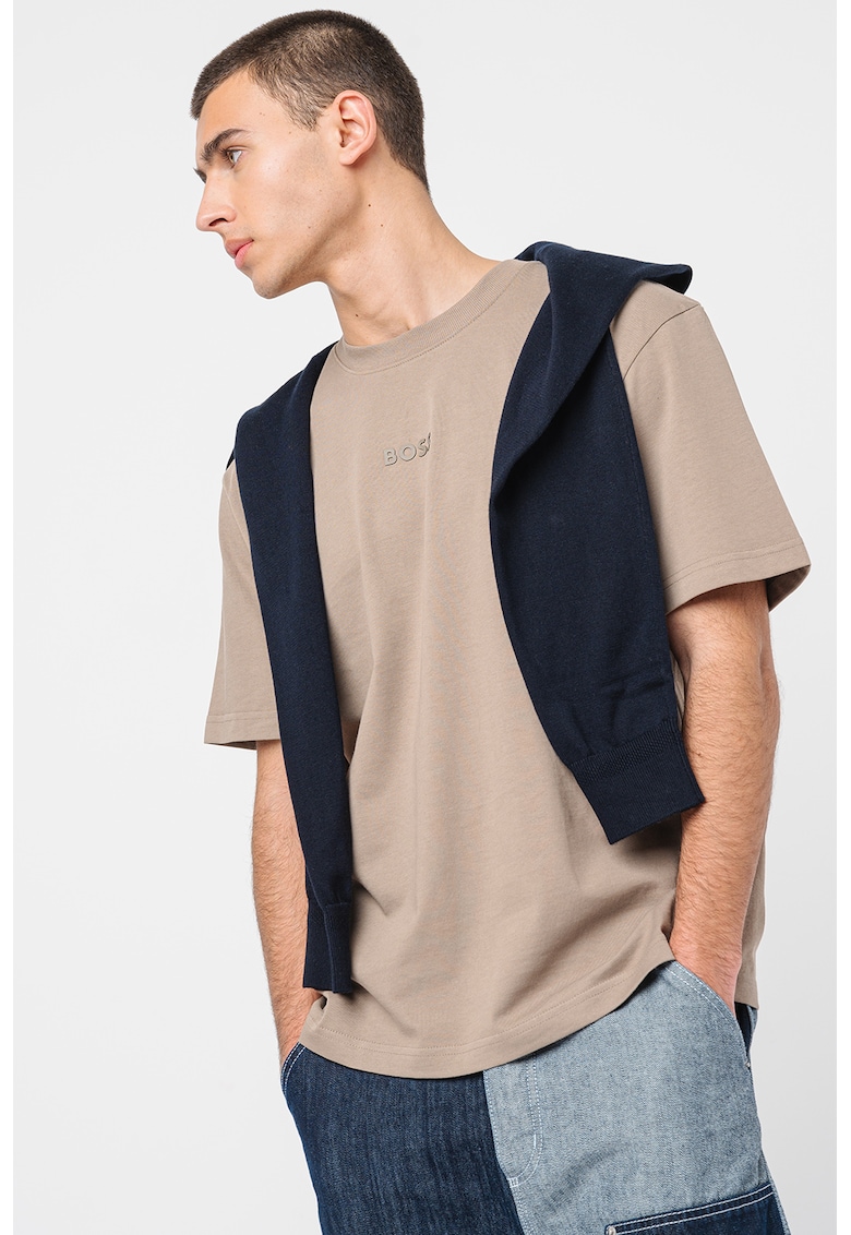 Tricou din bumbac cu logo - Kaki