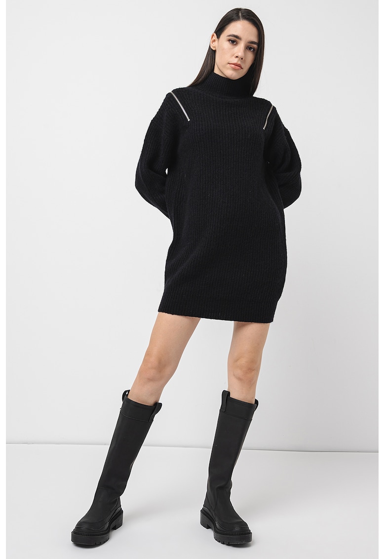Rochie-pulover cu detalii cu fermoar - Negru