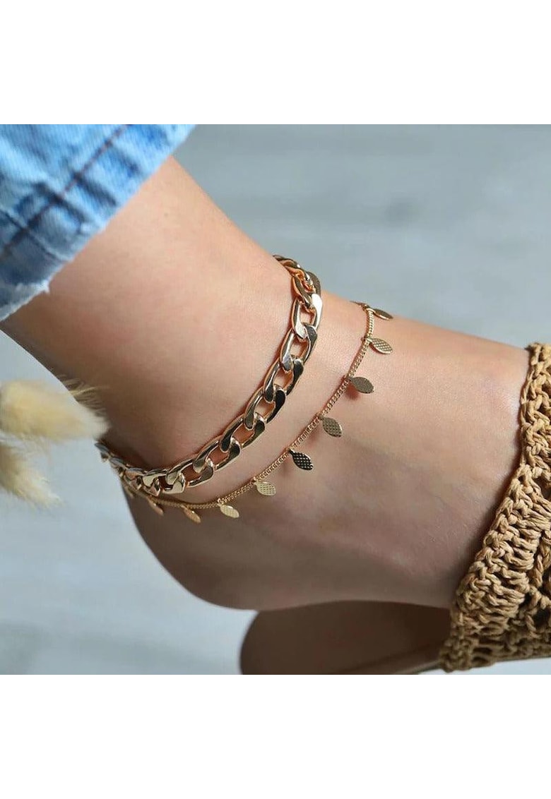 Set 2 bratari de picior - aurii - cu zale - Aisling C1 -