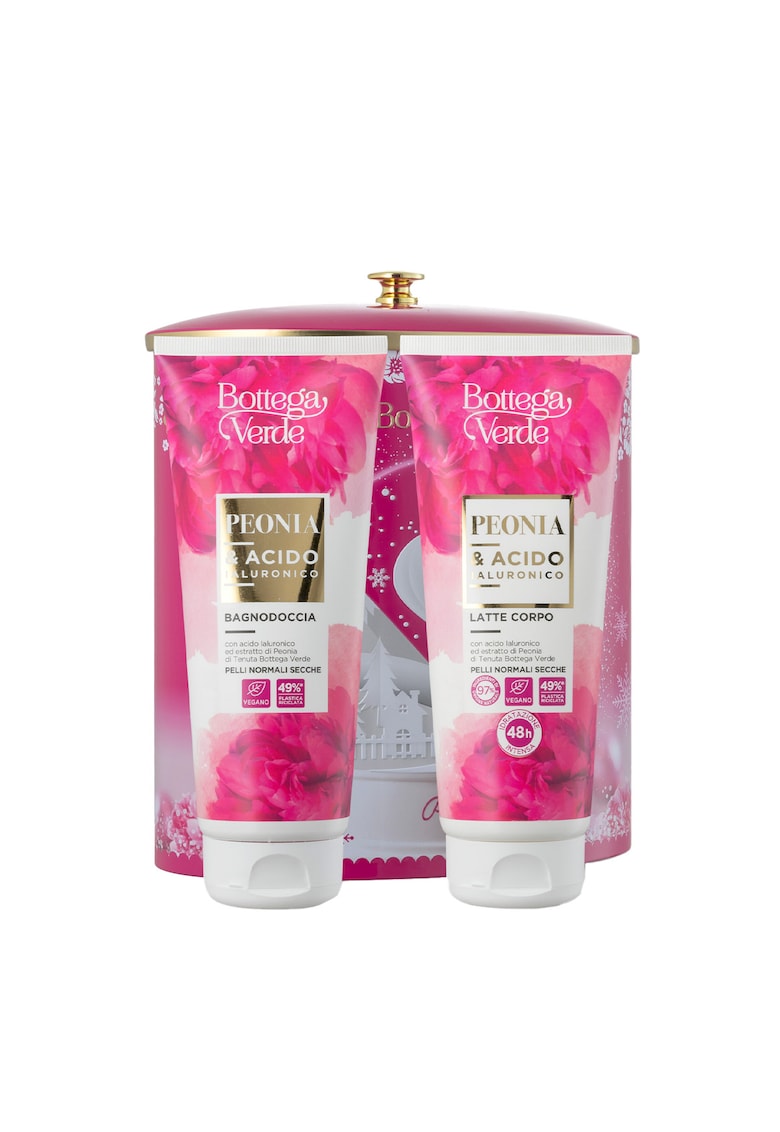 Set Produse Ingrijire Corp cu Extract de Bujor - Peonia e Acido Ialuronico - Gel de Dus si Lotiune Hidratanta - Hidrateaza - Catifeleaza si Revitalizeaza Pielea - Ideal pentru Utilizare Zilnica - Formula Delicata pentru Pielea Normala - 2x200 ml