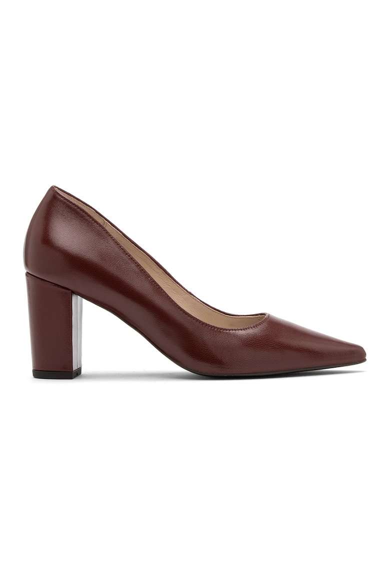 Pantofi de piele cu toc masiv - Visiniu