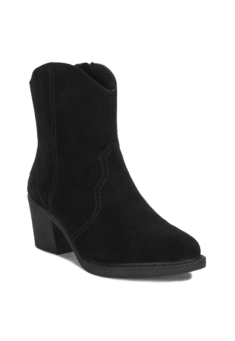Botine cu toc Y125100 - Piele intoarsa - Negru