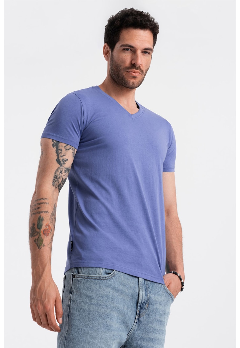 Tricou cu decolteu in V - Albastru lavanda