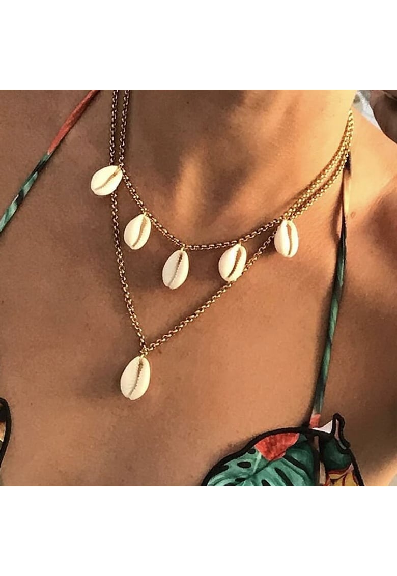 Colier in 2 straturi - cu scoici naturale - auriu - Karissa C9