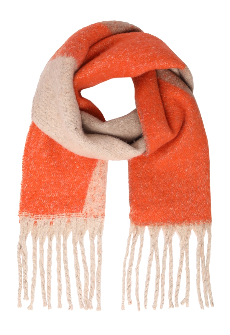 Esarfa cu franjuri si model colorblock