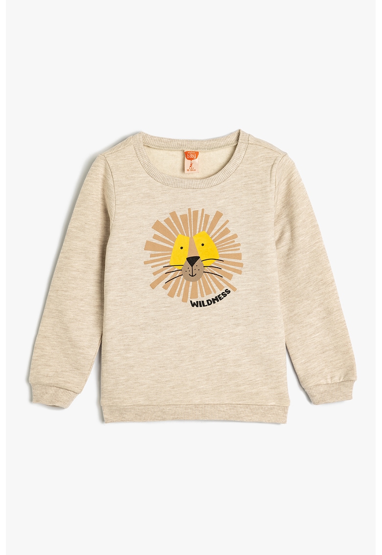 Bluza de trening cu imprimeu frontal - Bej deschis