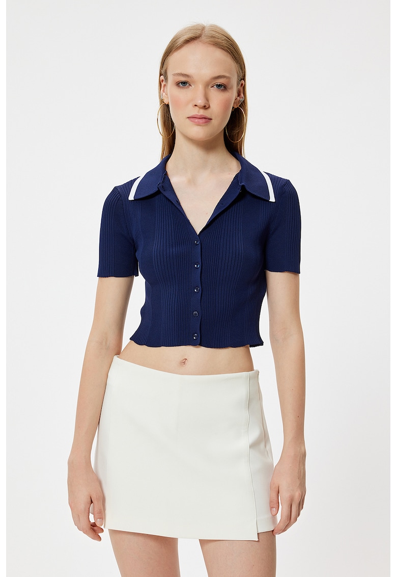 Cardigan crop cu aspect striat