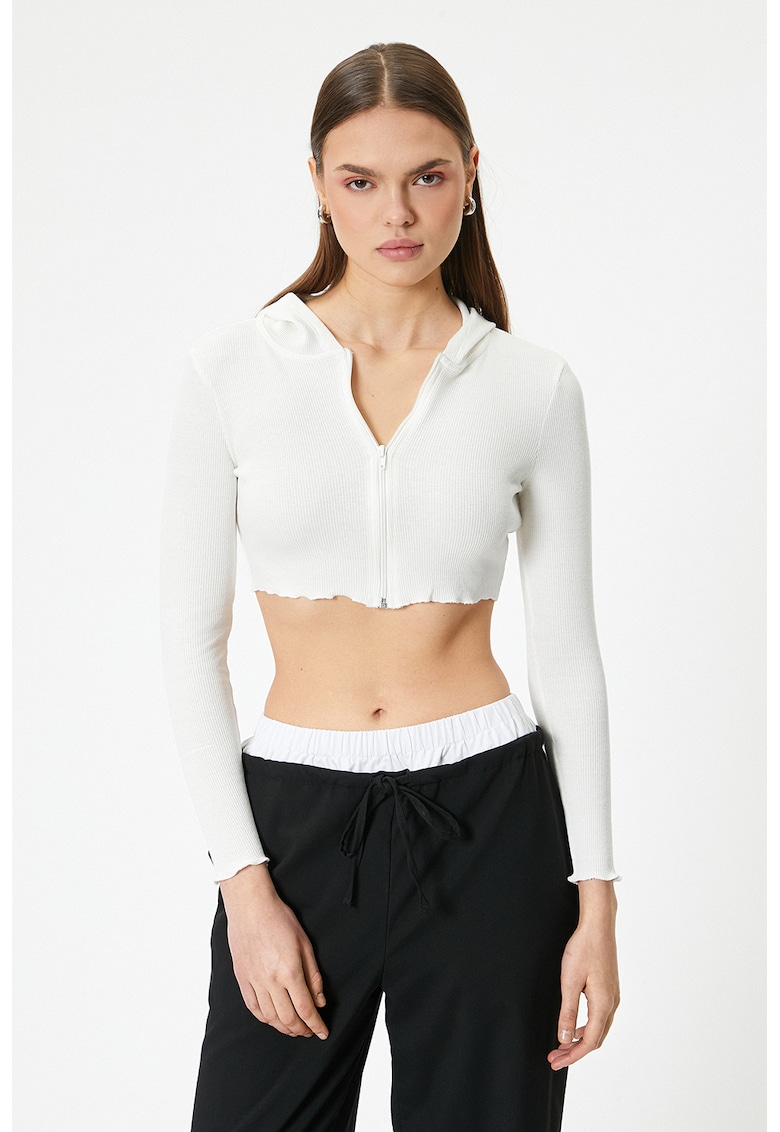 Hanorac crop slim fit - Alb