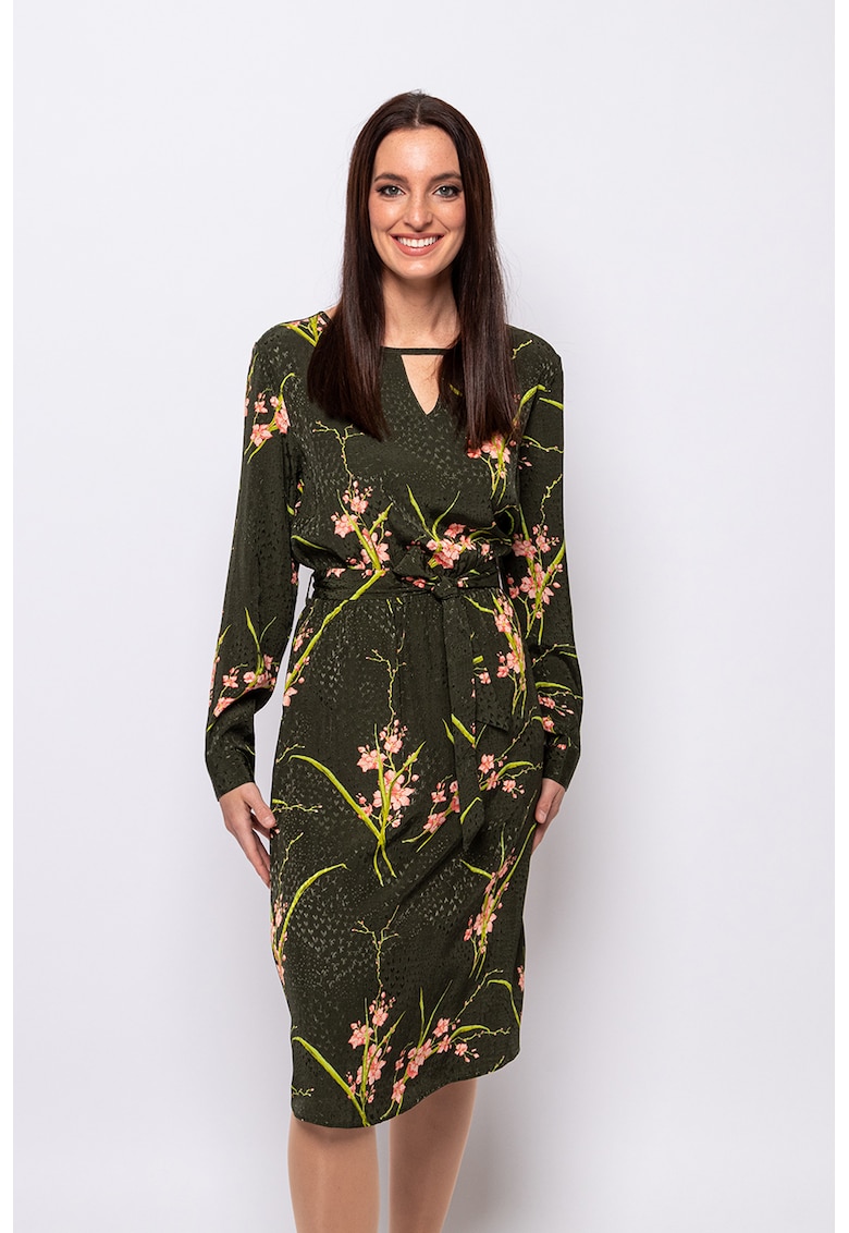 Rochie cu imprimeu floral si cordon in talie Vebona