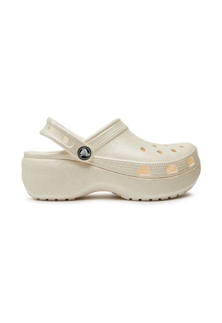 Saboti slingback flatform cu aspect stralucitor Classic - Ecru