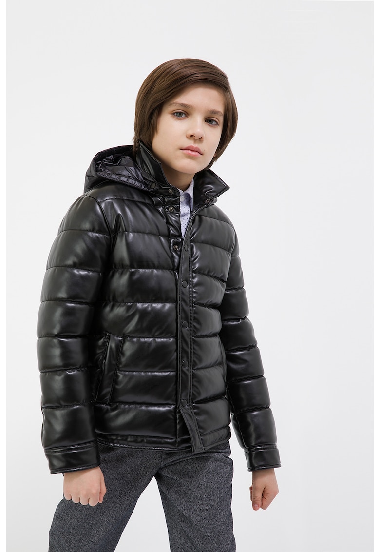 Jacheta cu gluga si vatelina de piele ecologica