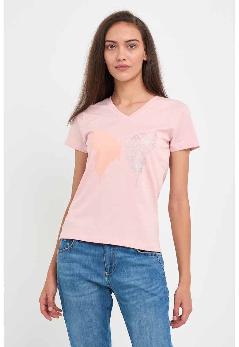 Tricou cu decolteu in V si imprimeu