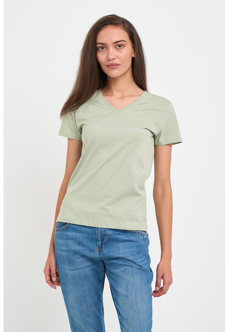 Tricou cu decolteu in V - Verde pal