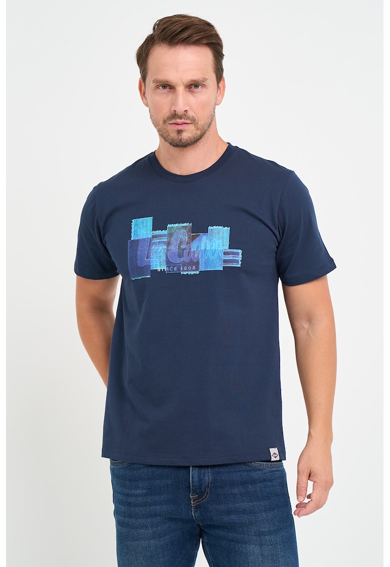 Tricou de bumbac cu logo - Albastru indigo
