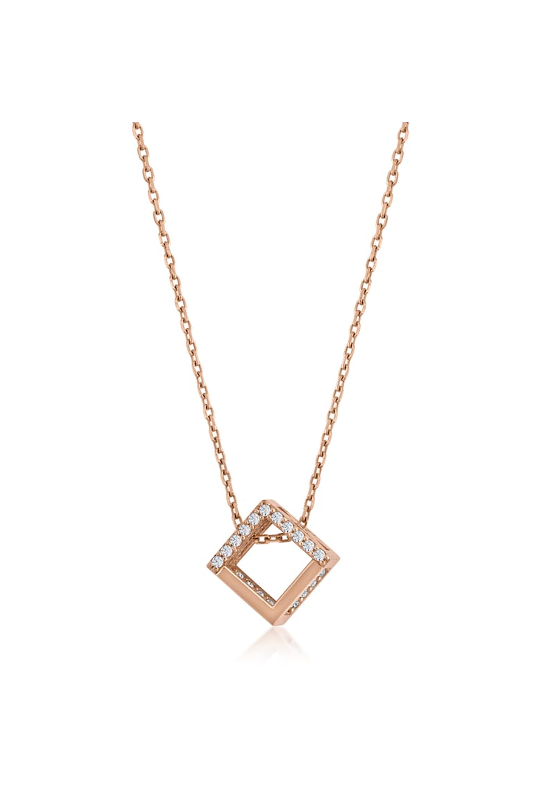 Colier din Aur Roz de 14 kt cu Cub si Pietre Zirconia - 3.08g
