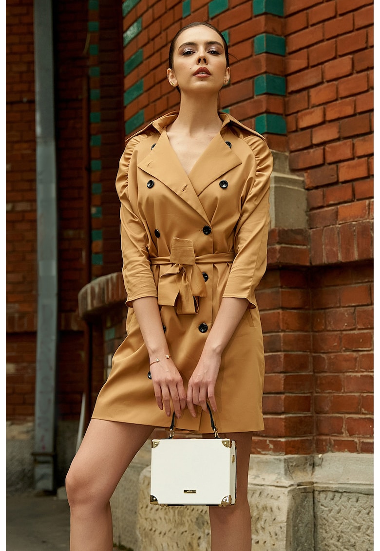 Rochie-pardesiu scurta cu maneci raglan - Maro nisip