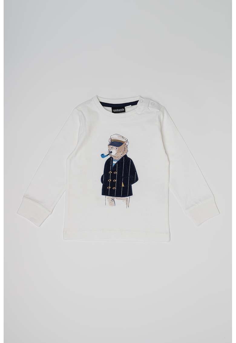 Bluza din bumbac cu imprimeu grafic - Alb/Bleumarin