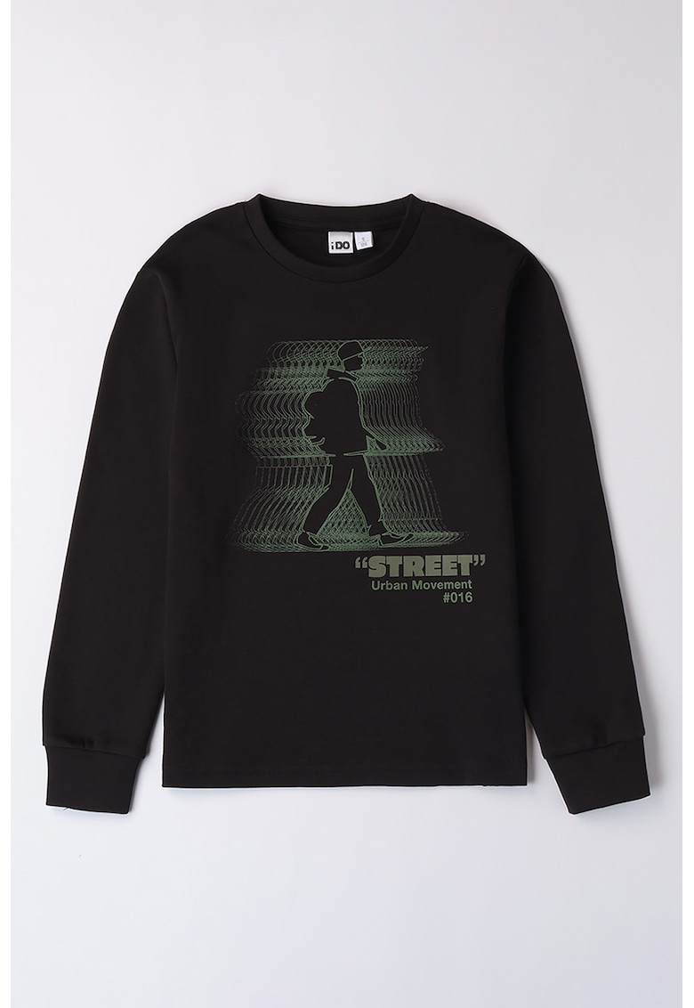 Bluza de trening cu decolteu la baza gatului si imprimeu grafic Bluza de trening cu decolteu la baza gatului si imprimeu grafic