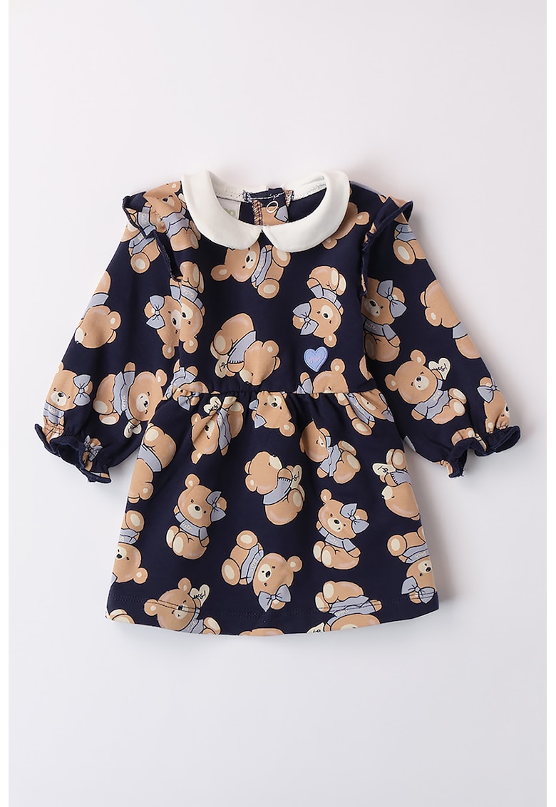 Rochie evazata cu guler Peter Pan - Maro/Bleumarin