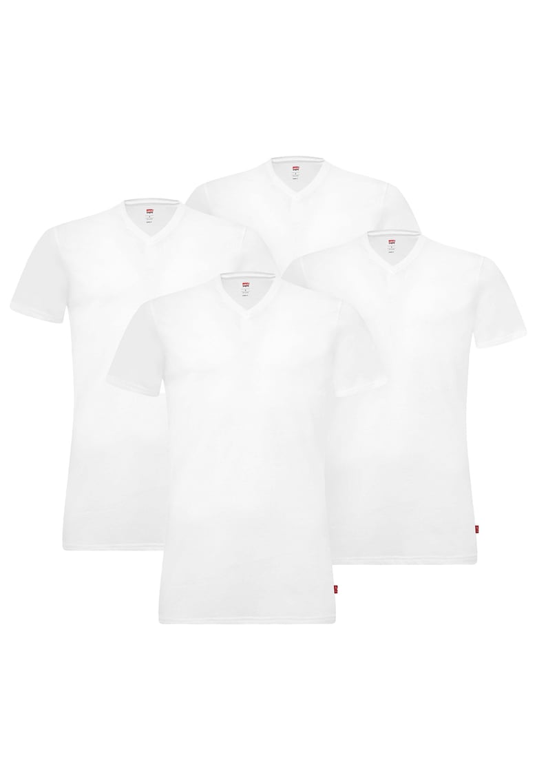 Set de tricouri cu decolteu in V - 4 piese - Alb