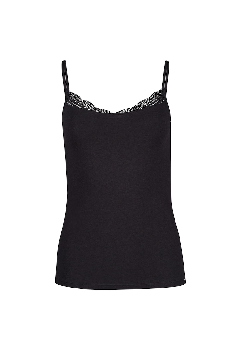 Top cu decolteu in V si garnituri de dantela - Negru