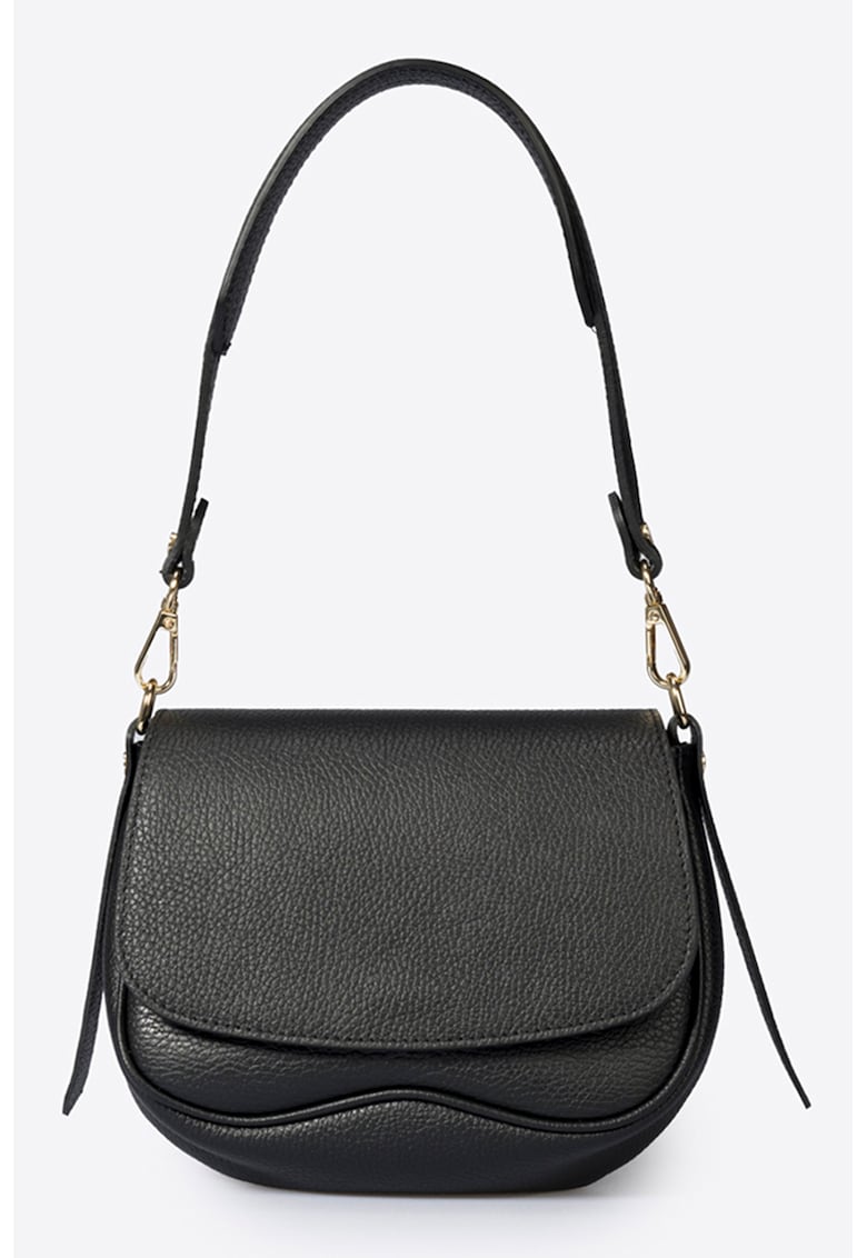 Geanta crossbody de piele cu clapa - Negru